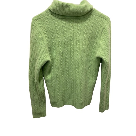 Lauren Ralph Lauren 100% Cashmere Cable Knit Shawl Collar Sweater Lime Green XL - Picture 3 of 7